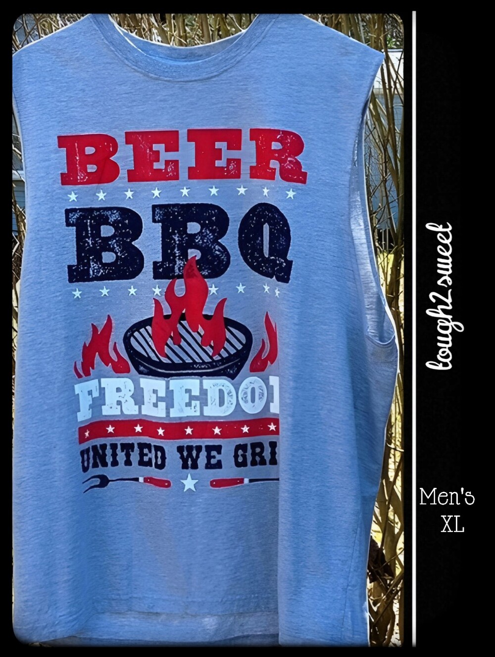 NWOT!! MEN'S XL GREY BEER, BARBECUE, FREEDOM GRAPHIC TANK TOP